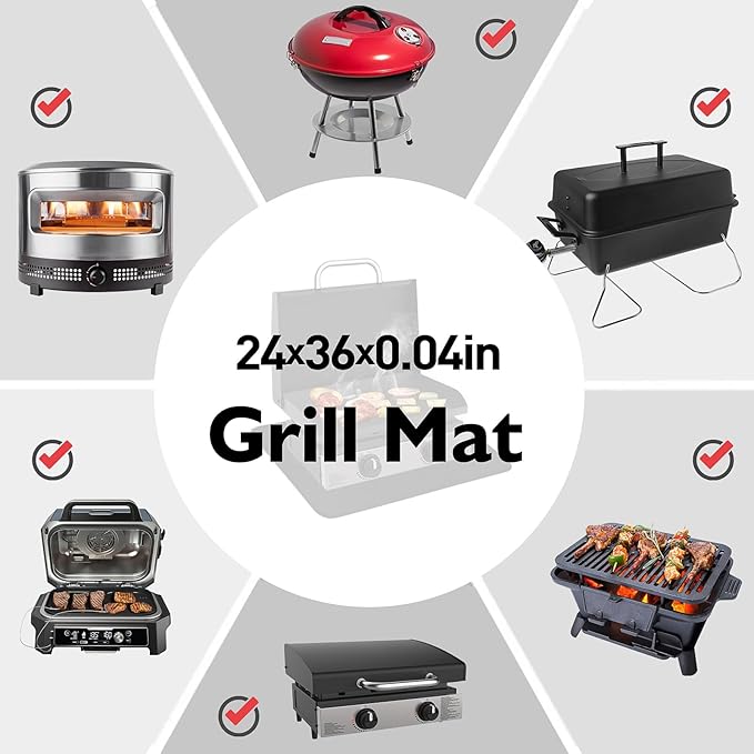 Grill Mats for Outdoor Grill Table Mat, Heat Resistant Mats for Countertop and Grill Table, Portable Charcoal and Propane Gas Grill, Pizza Oven Compatible with Blackstone, Ninja 24x36x0.04in, Black