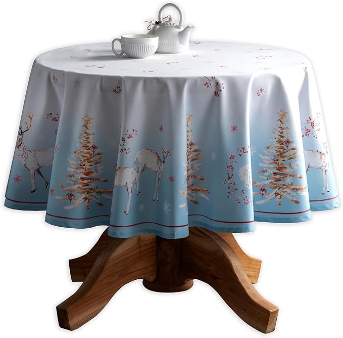 Maison d' Hermine Table Cloth Round Table 100% Cotton 69 Inches Fall Tablecloth Reusable Everyday Use for Thanksgiving Christmas Decorations Dining Farmhouse Party (Fairy Tale Forest)