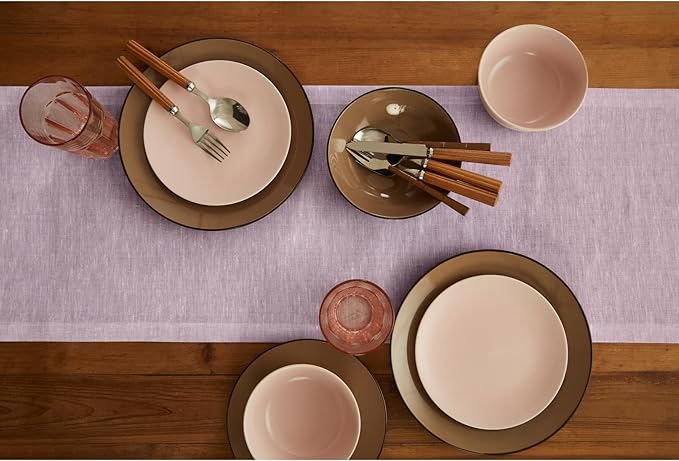 Solino Home Linen Short Table Runner 60 Inches - Athena, 100% Pure Linen Chambray Lavender Table Runner 14 x 60 Inch Ideal for Dresser and Coffee Tables - Spring, Easter, Valentines