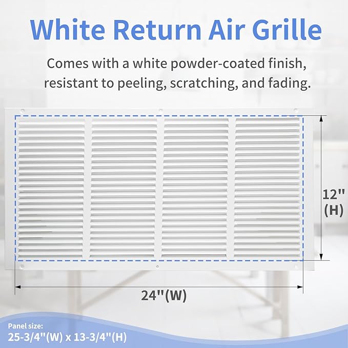 24"W x 12"H [Duct Opening Size] Steel Return Air Grille, Air Return Vent Cover for Ceiling and Sidewall - HVAC Air Vent Covers - [Outer Dimensions: 25.75"W x 13.75"H]