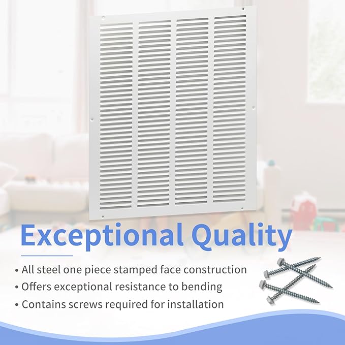 16"W x 20"H [Duct Opening Size] Steel Return Air Grille, Air Return Vent Cover for Ceiling and Sidewall - HVAC Air Vent Covers - [Outer Dimensions: 17.75"W x 21.75"H]