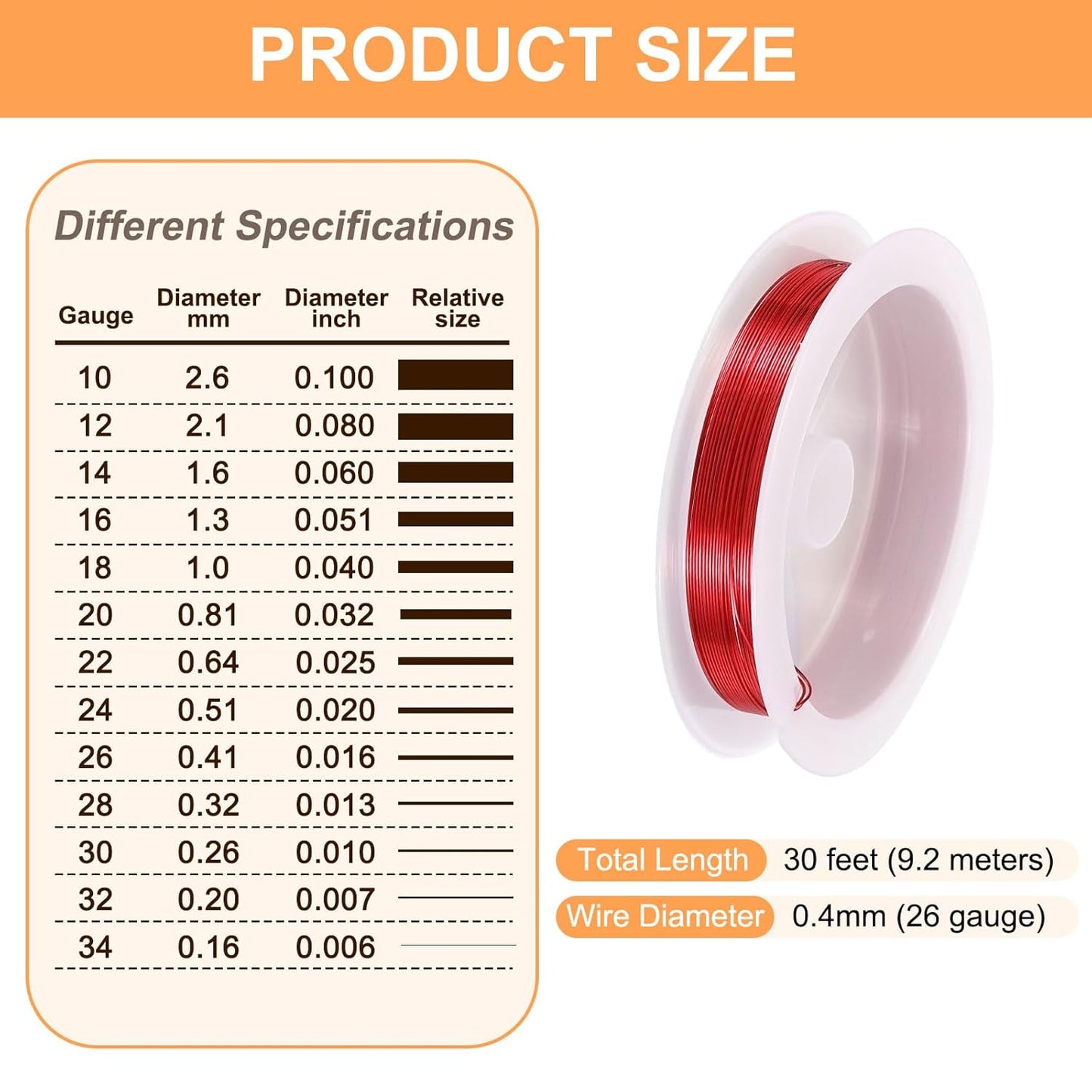 HARFINGTON 30ft Jewelry Wire, 26 Gauge (0.4mm) Brass Craft Soft Metal Tarnish Resistant Copper Beading Wire for Jewelry Making Supplies Crafting, Bright Red