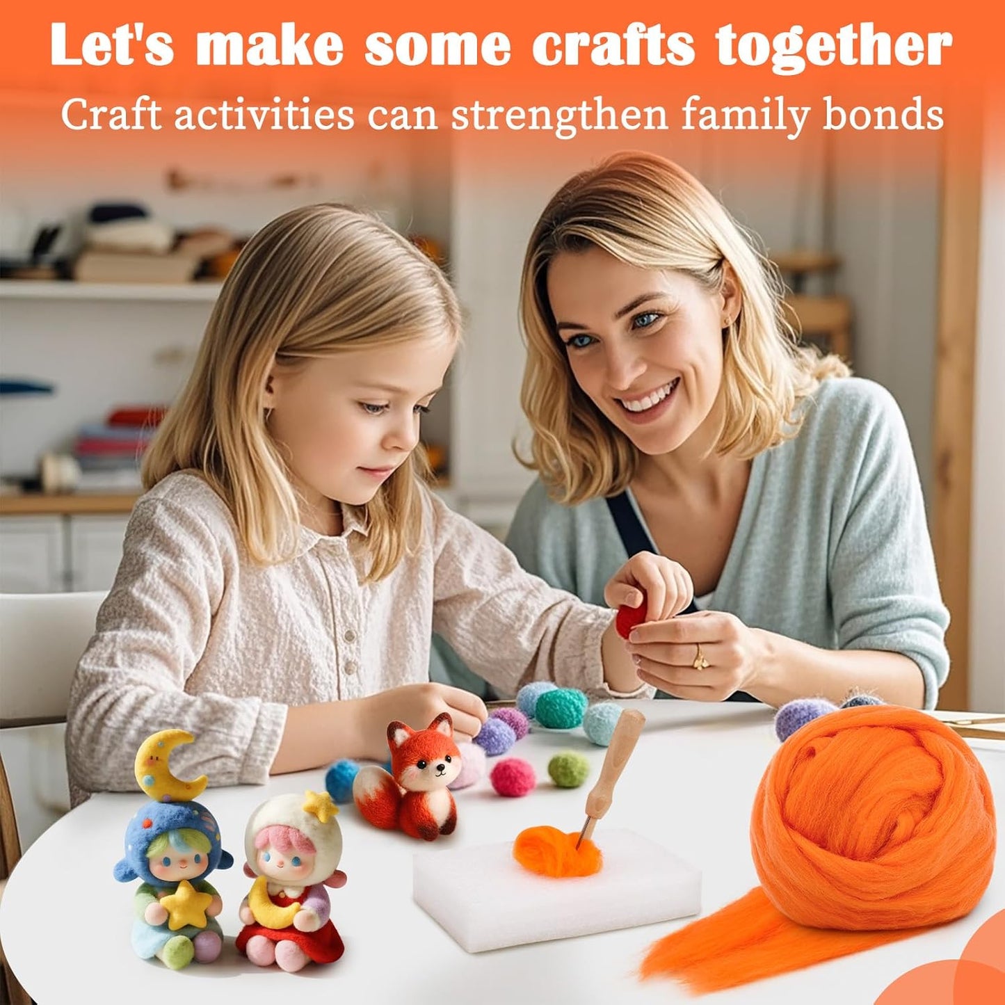 Mayboos Wool Roving Yarn, 1.76oz Colored Natural Wool Roving,Wool Felting Supplies Pure Wool Chunky Yarn for Wet Felting handcrafts and Spinning (Orange)