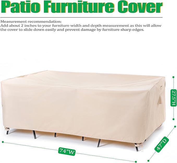 F&J Outdoors Patio Furniture Covers, Waterproof UV Resistant for Table & Chairs Set, Beige, 74"x47"