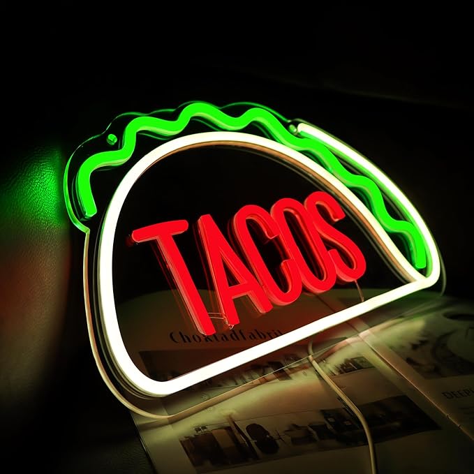 JFLLamp Tacos Neon Signs for Wall Decor Neon Lights for Tortilla Shop Led Signs Suitable for Mexican Restaurant Bar Unique Gift for Lover 5V Usb Power 15.8 * 8.7 Inch(Red + Green + Warm White)