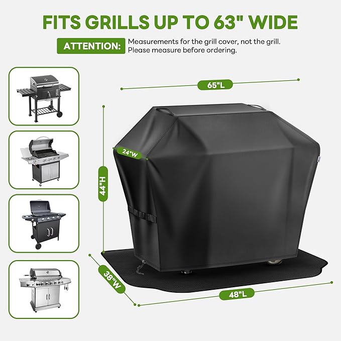 Grill Cover 65 Inch & Under Grill Mat,Waterproof Fade Resistant Anti-UV Barbecue Grill Cover & Weather Protection BBQ Cover for Griddle Outdoor,Compatible with Weber Nexgrill Charbroil Grill