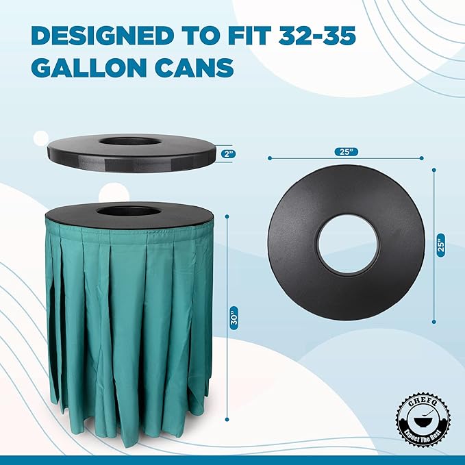 Black Trash Can Topper Cover With Solid Pleated Skirt | Designed to Fit 32 & 35 Gallon Trash Cans | Elegant Party Supplies for Weddings, Banquets, Birthday Parties & More (Black Top Navy Skirt)