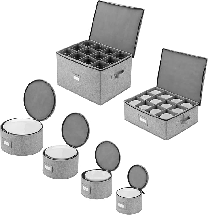 6pcs Hard Shell China Storage Containers for Cups and Mugs, Wine Glasses and Plates - Heavy Duty Dinnerware Storage