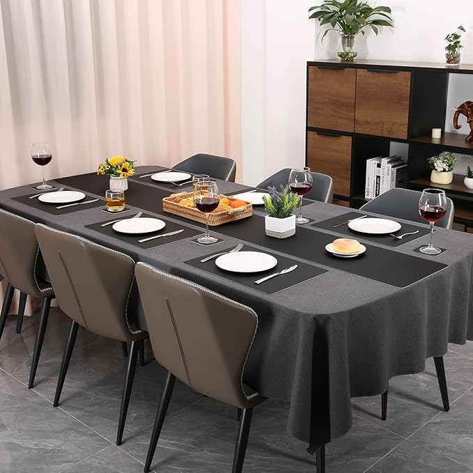 Table Runners 94 Inches Long, Dual-Sided Faux Leather Farmhouse Table Runner Waterproof Heatproof Non-Slip for Living Room Party Home Decor Holiday Decorations(Black, 12 x 94 Inch)