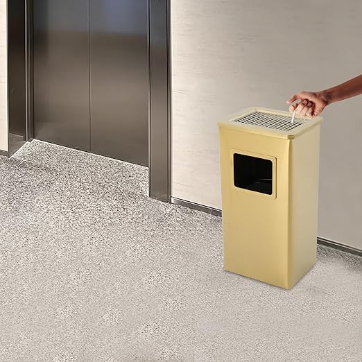 Trash Can with Lid Outdoor Indoor Stainless Steel Commercial Garbage Bin Waste Container with Inside Barrel for Patio Yard Garage, Gold