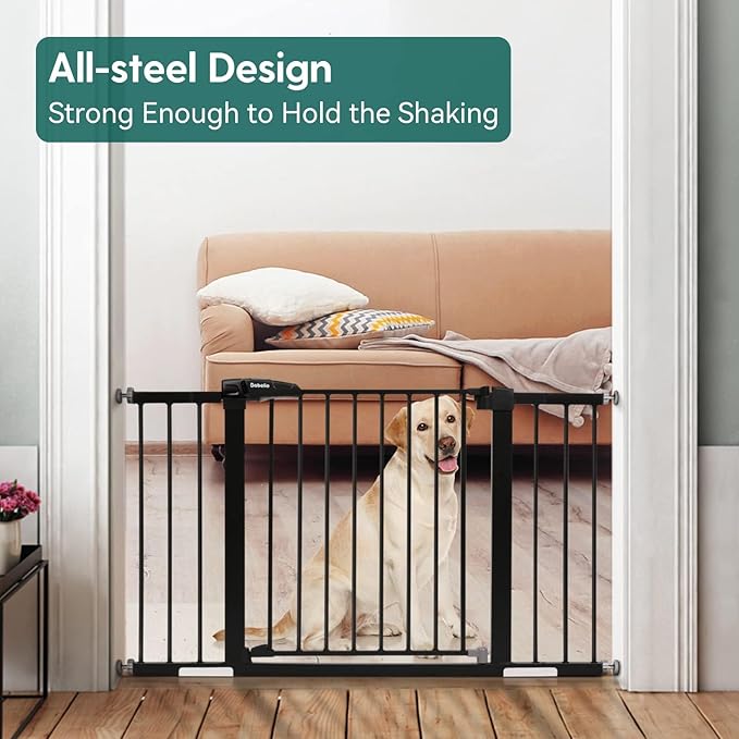 Babelio Baby Gate for Doorways and Stairs, 29-48" Auto Close Dog Gate PressGuard P7, Easy-Install Pressure Mounted Satey Door, No Drilling Safety Gate for Child and Pets, 2 Pack, Black