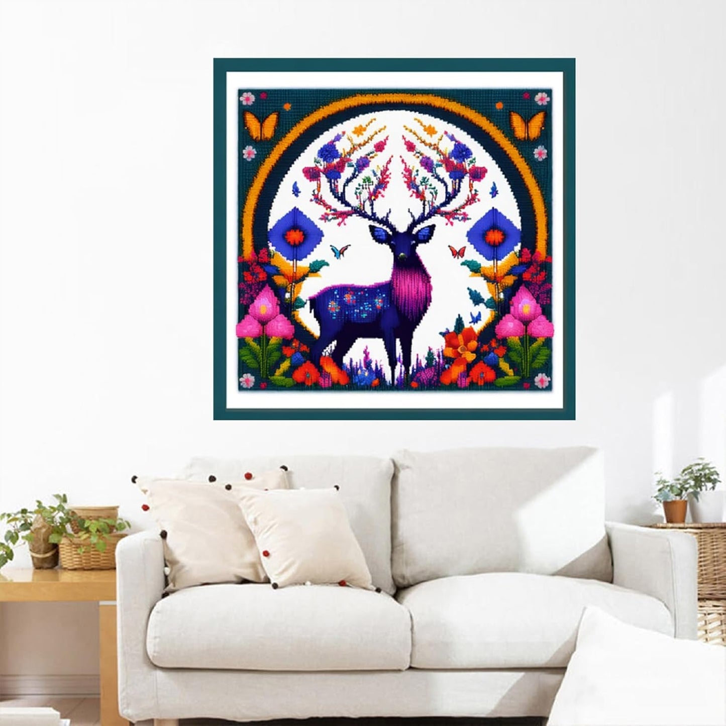 Joyhoor Cross Stitch Kits for Beginners Stamped Cross-Stitch Supplies Needlework preprint Embroidery Kits for Adults DIY Needlepoint Kits Embroidery Patterns 11CT-Colorful Elk 17.7x17.7 inch