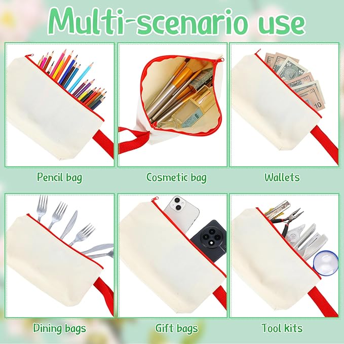 Sanwuta 24 Pcs Canvas Tote Bags Bulk with Zipper Cosmetic Bags 18.5" Cotton Canvas Bag with Handles Reusable Shopping Bags