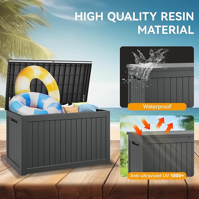 NUNU LAB 270 Gallon Large Resin Deck Box, Waterproof Outdoor Storage Box, Lockable Storage Bin for Patio Furniture, Garden Tools, Pool Accessories, UV-Resistant & All-Weather, Black
