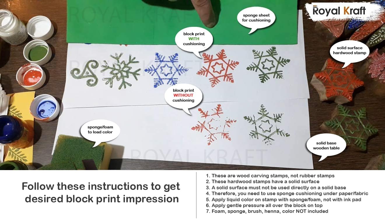 Royal Kraft Wooden Stamps for Block Printing on Saree Border, Textile, Clay, Pottery, Tattoo (Set of 10) MXtag0010