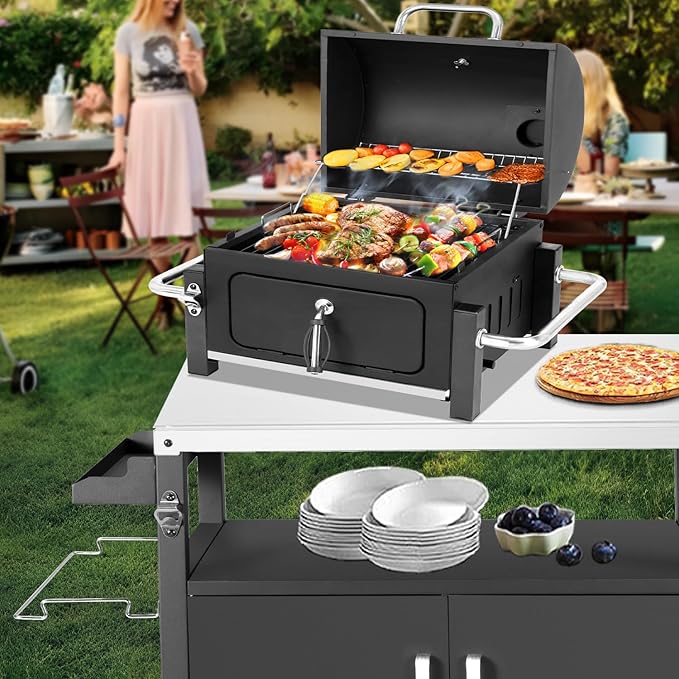 Portable Charcoal Grill, Tabletop Outdoor Barbecue Smoker, Small BBQ Grill for Outdoor Cooking Backyard Camping Picnics Beach by DNKMOR
