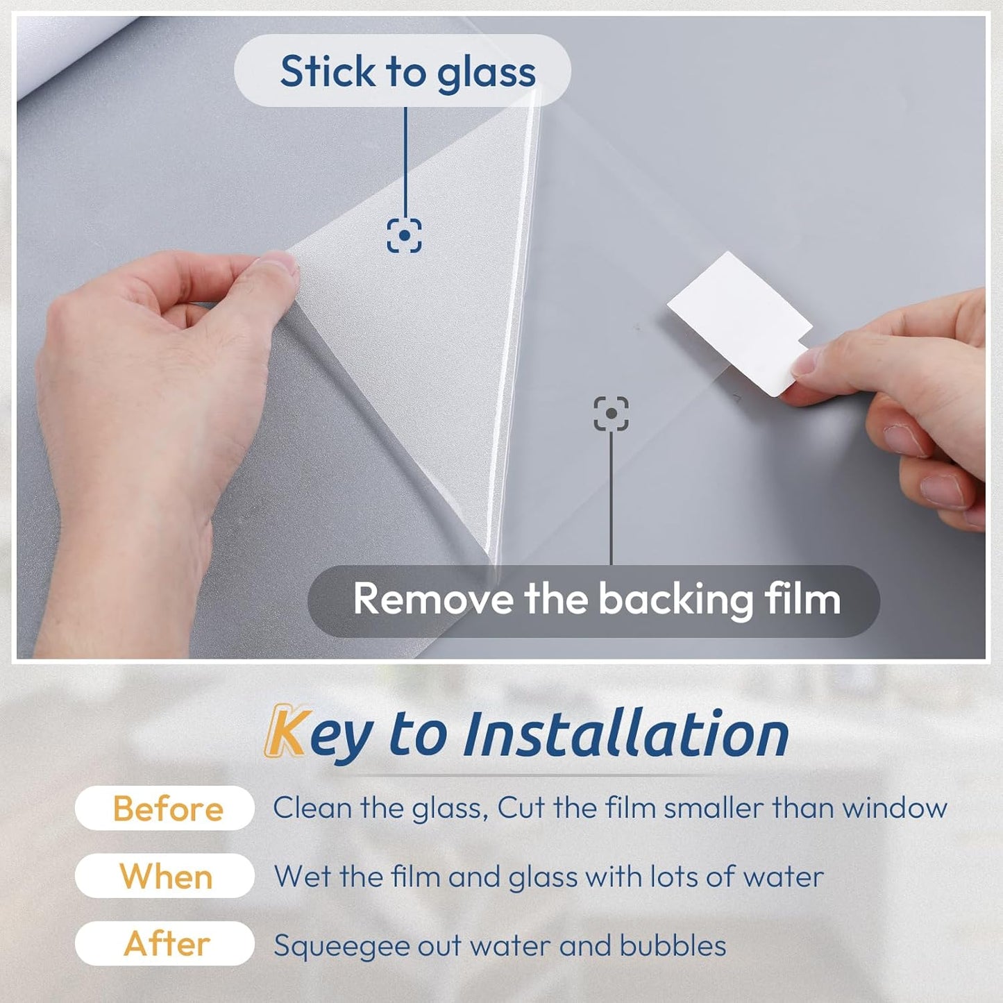 rabbitgoo Window Privacy Film, Frosted Glass Window Clings, Static Cling UV Heat Blocking Door Stickers for Home Bathroom, Removable Indoor Decal Coverings Day and Night, Pure, 23.6 x 157 Inches