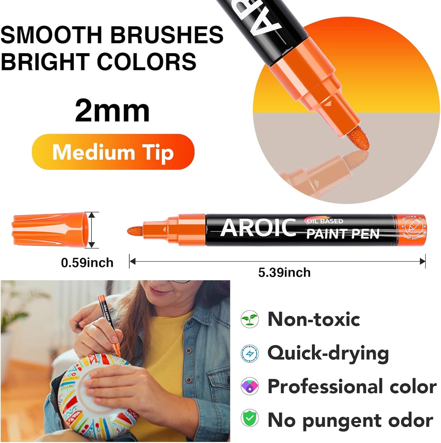 AROIC Paint Markers, 28 Colors Oil-Based Waterproof Paint Marker Pen Set.Quick Dry and Permanent Painting Markers Set for Rock, Wood, Metal, Plastic, Glass, Canvas, Ceramic & More! Safe and odorless.