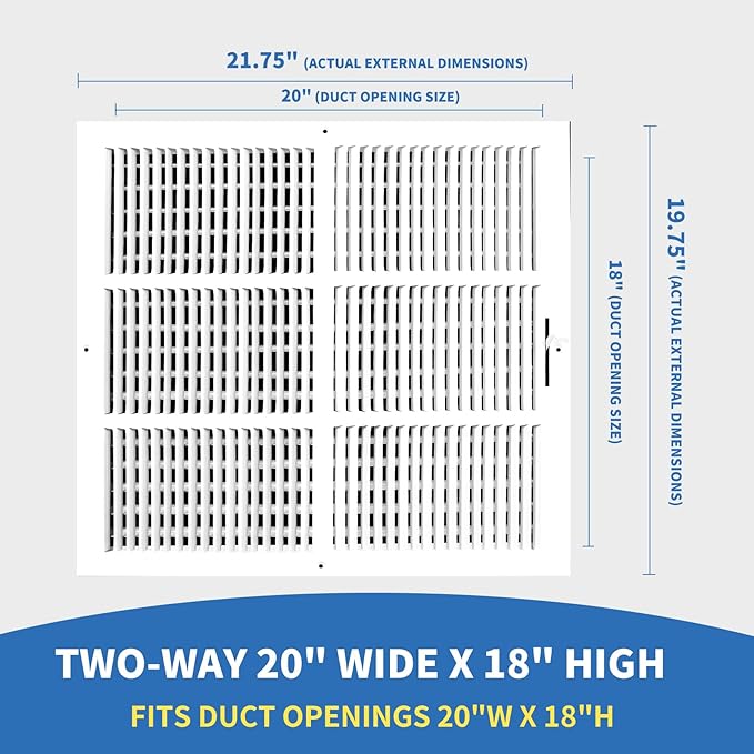20x18 Vent Register [Duct Opening], Vent Covers for Home Ceiling, Two-Way Ventilation Register, Adjustable Solid Steel Wall Register Vent Cover (20"W x18"H [Duct Opening])