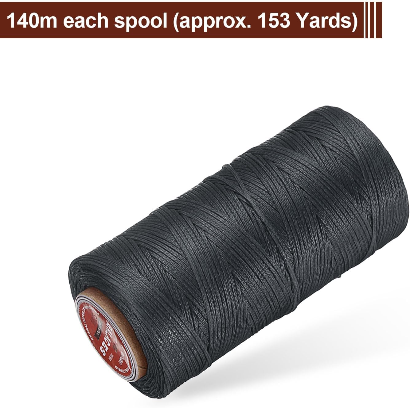 uxcell Flat Leather Sewing Waxed Thread, 140m / 153 Yards Polyester Wax String, 300D Wax Stitching Cord for Leather Crafts, Bookbinding, Bracelets Braided, Dark Gray