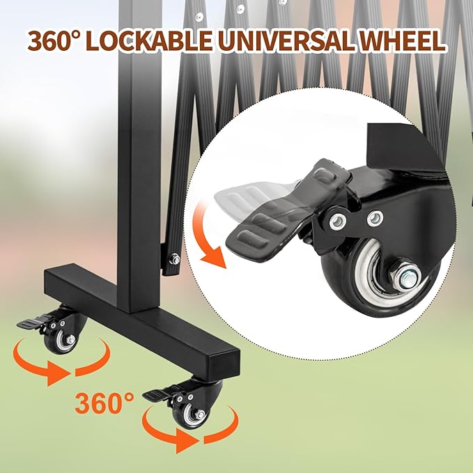 TECSPACE Aluminum Expandable Garden Fence, Portable Barricade Gate with Casters, Expansion Size 201×15.2×40.6 inches, Adjustable Flexible Fence Mobile Barricade Safety Barrier