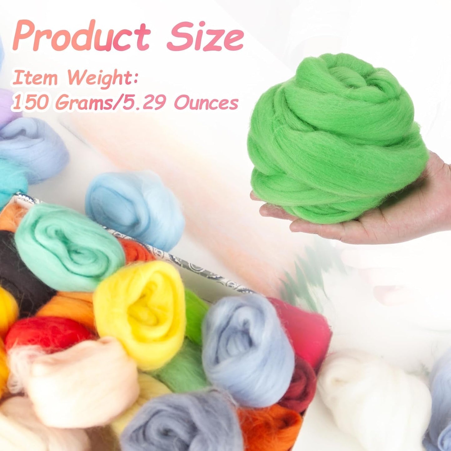 PATIKIL Wool Roving Yarn, 150G/5.3OZ Soft Felting Wool Pure Chunky Roving Yarn Bulk for Needle Felting Knitting Blanket Spinning Weaving DIY Craft, Light Grass Green