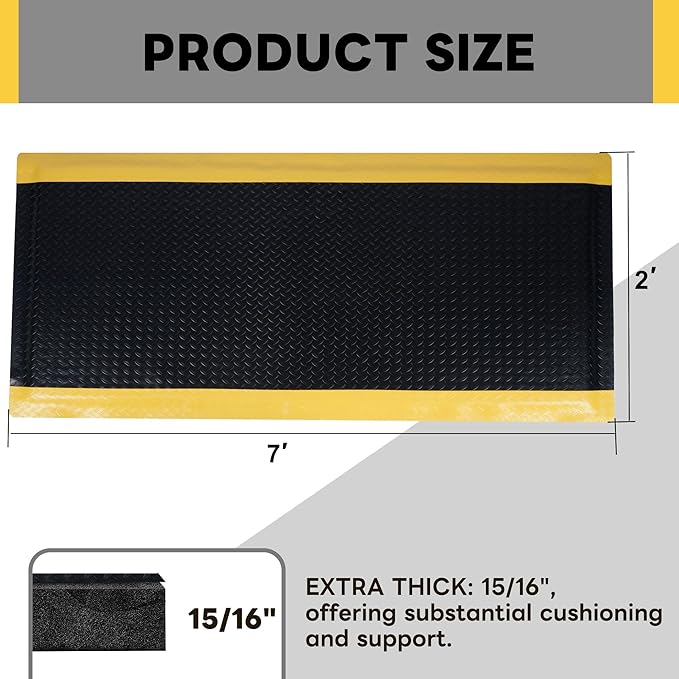 Nisorpa Anti Fatigue Mats Industrial 2' x 6' Ergonomic Standing Mat 15/16" Extra Thick Kitchen Rugs for Standing Heavy Duty Commercial Diamond Plate - Safety Support for Leg & Back Pain