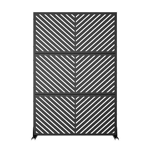 Casaphoria 72" H x 47" W Metal Outdoor Privacy Screen, Freestanding Decorative Divider for Patio, Deck, Balcony, and Garden with Stable Base, Black Parallel