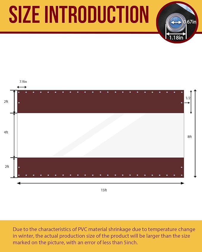 FoundGo 8'H x 15'W Vinyl Curtains for Patio 19oz, Outdoor Clear Vinyl Patio Enclosure,Heavy Duty Clear Tarp Waterproof Vinyl Tarps with Grommets for Pergola, Balcony,Porch,Gazebos，-4℉ Cold Resistant