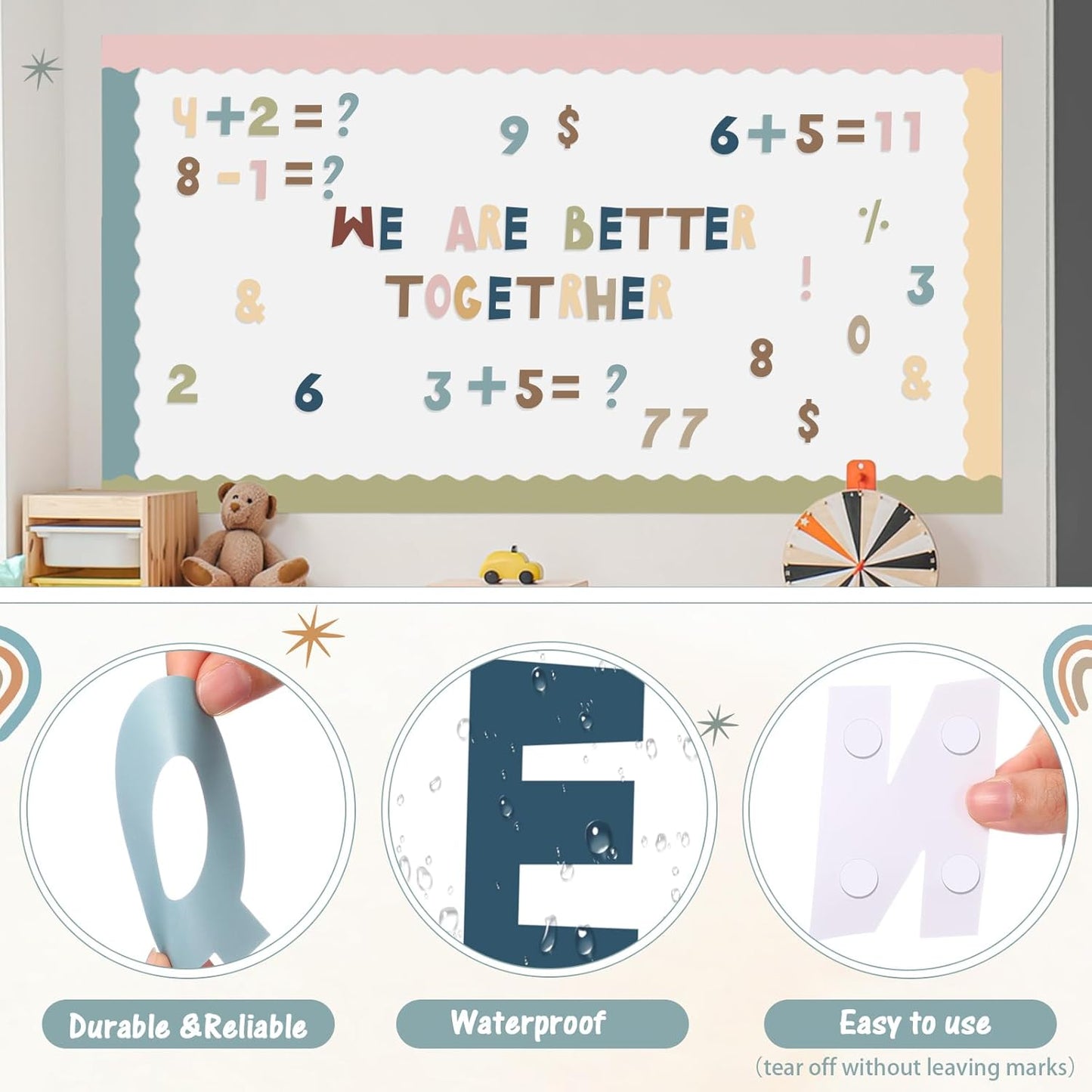 221 Pcs Classroom Bulletin Board Letters Colorful Alphabet Cutouts Number and Punctuation Symbol Combo Letter Cutouts for Spring Summer Wall Chalkboard Poster Board Decor(Advanced Boho)