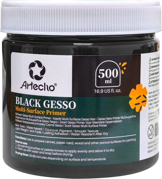 Artecho Black Gesso 16.9oz / 500ml, Gesso Primer for Acrylic Painting