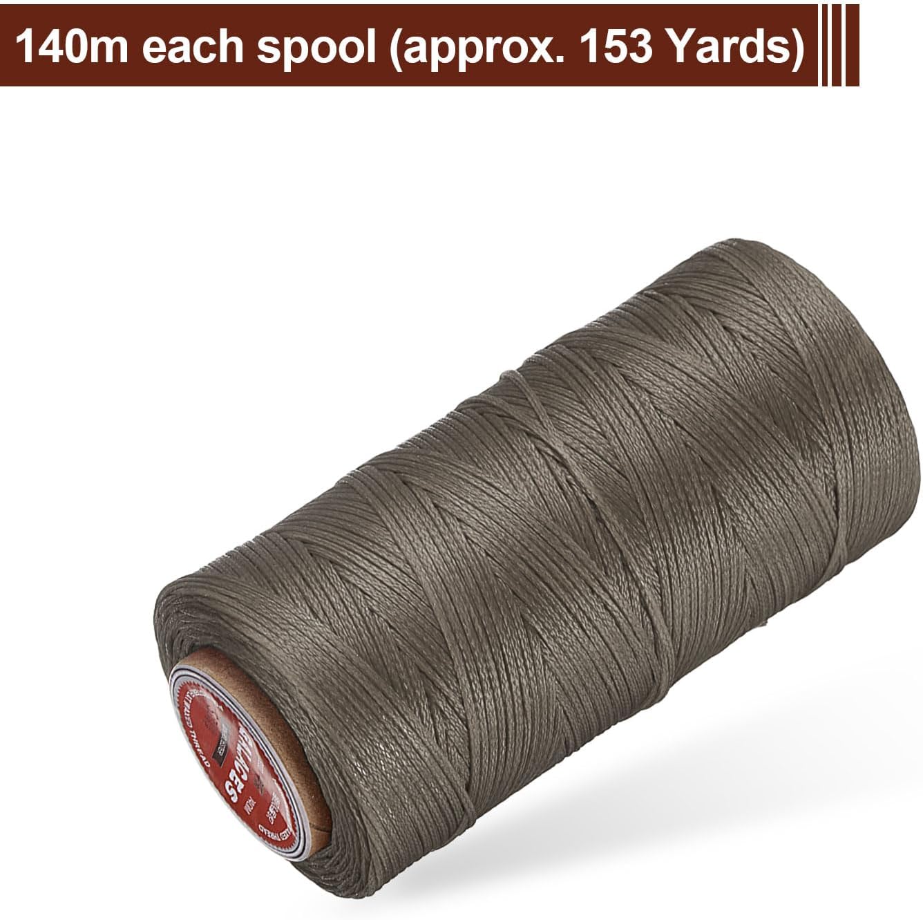 uxcell Flat Leather Sewing Waxed Thread, 140m / 153 Yards Polyester Wax String, 300D Wax Stitching Cord for Leather Crafts, Bookbinding, Bracelets Braided, Gray Brown