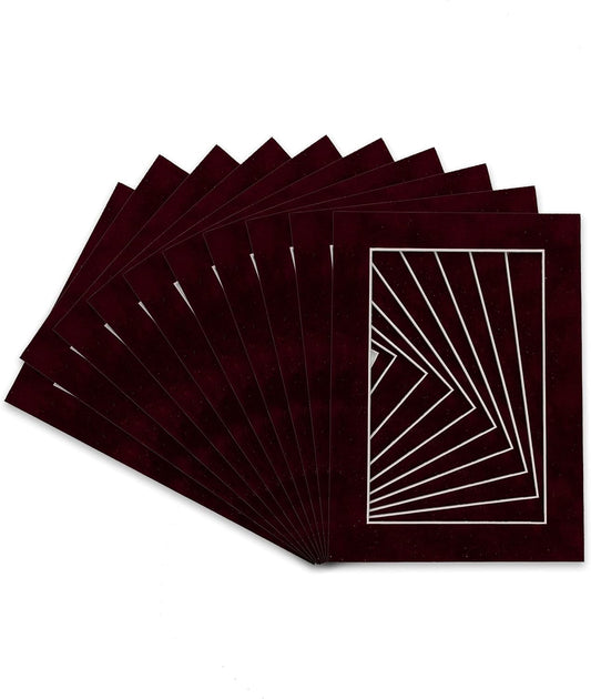 Pack of 25 Acid Free 11x14 Mats Bevel Cut for 8.5x11 Photos - Dark Red Suede Precut Matboards For Pictures, Photos, Framing - 4-ply Thickness
