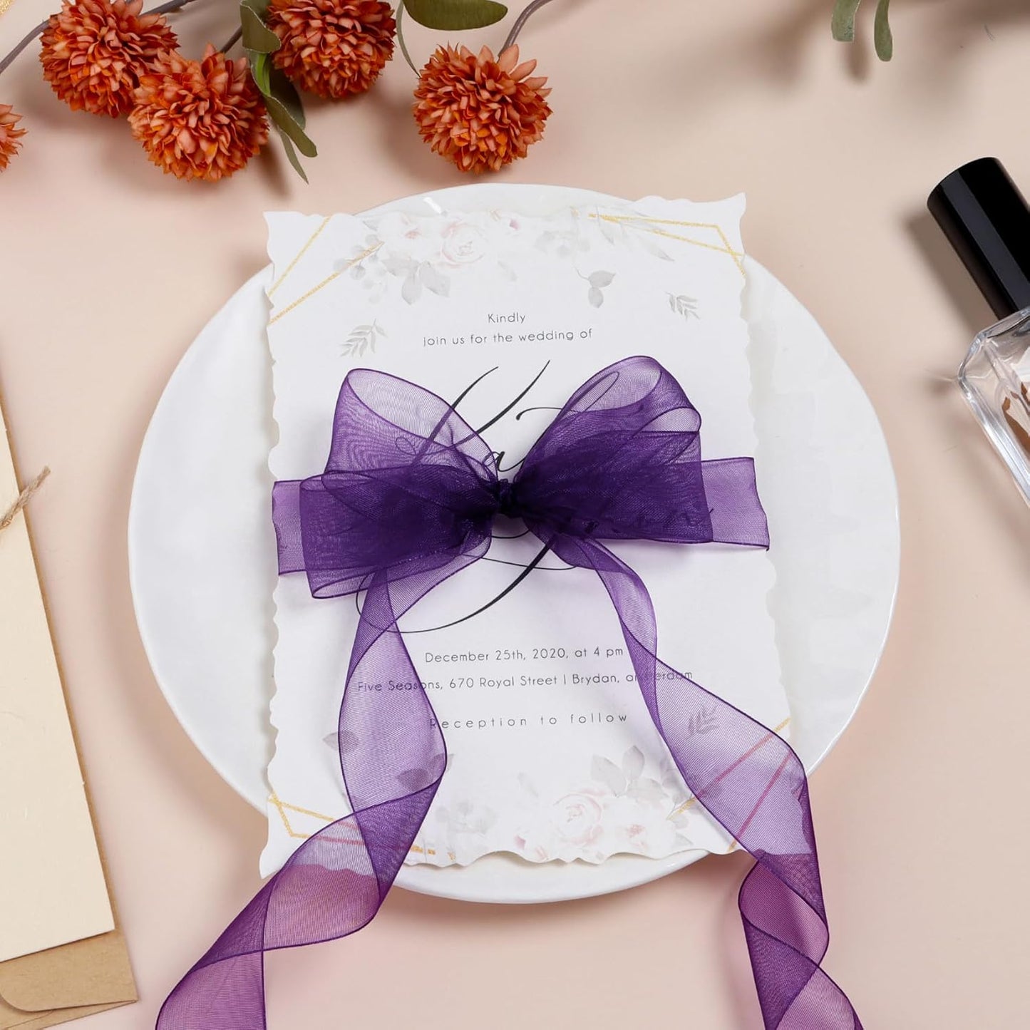 Ribbon for Gift Wrapping 3/4 inch Purple Sheer Organza Ribbon for Flower Bouquet Tulle Thin Chiffon Ribbons for Wedding Invitations Christmas Halloween Presents Decorations Crafts 50 Yards