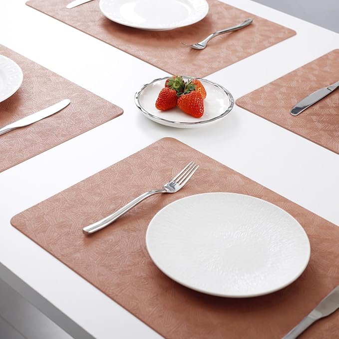Faux Leather Placemats,6 PCS of Heat Resistant Easy Clean Non-Slip Place Mats for Dining Table. Waterproof Stain Resistant Wipeable Washable PU Table Mats(Black, 6PCS) (12, Light Gray)