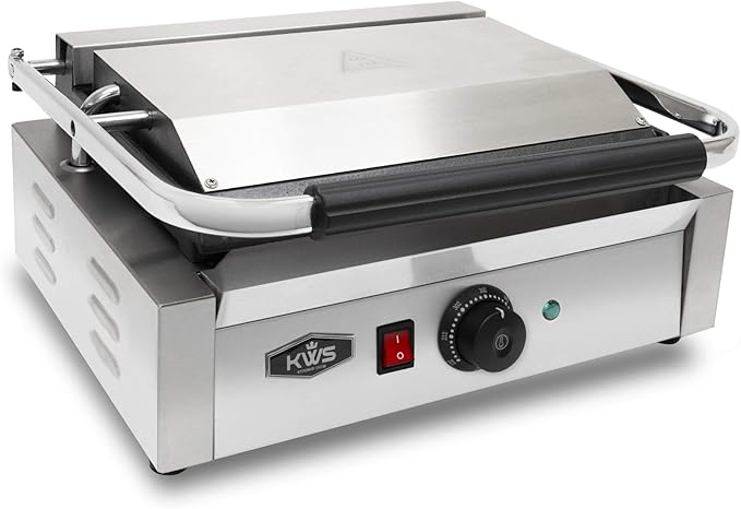 KWS FM-17 1700W Electric Panini Press Maker with Smooth Top & Bottom Plates Sandwich Toasting Grill – 13.5″ X 9.25″ Cooking Surface