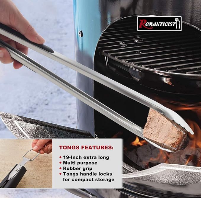 ROMANTICIST 4pcs Heavy Duty Grill Accessories for Top Chef - Professional Grill Tool Set & Basic BBQ Tools for Backyard Restaurant Outdoor Kitchen - Deluxe Grill Gift for Dad on Father’s Day Christmas