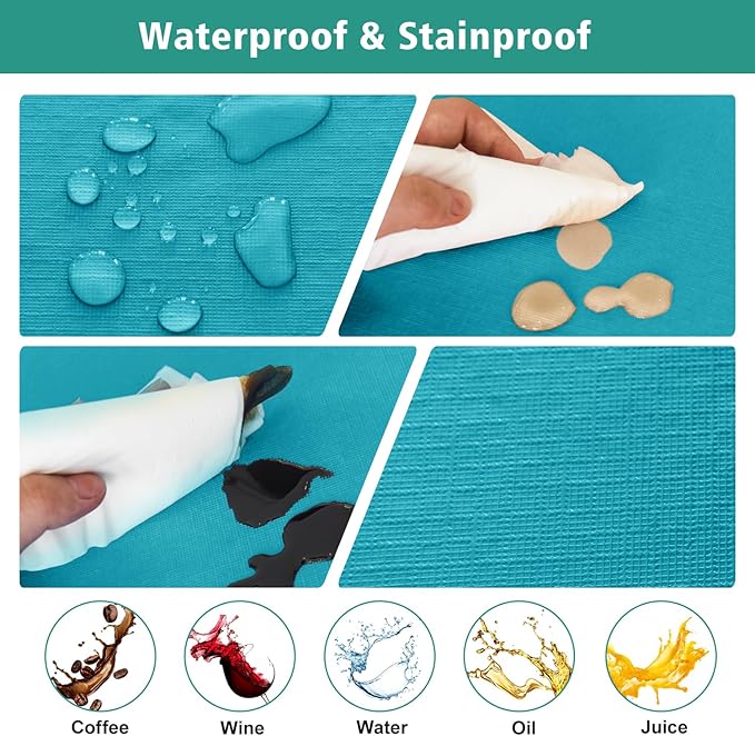 LUSHVIDA 6 Packs Vinyl Tablecloths with Flannel Backing for 4ft Rectangle Folding Table Cloths - Waterproof Plastic Picnic Table Covers with Elastic Corners, 30x48 inch, Teal