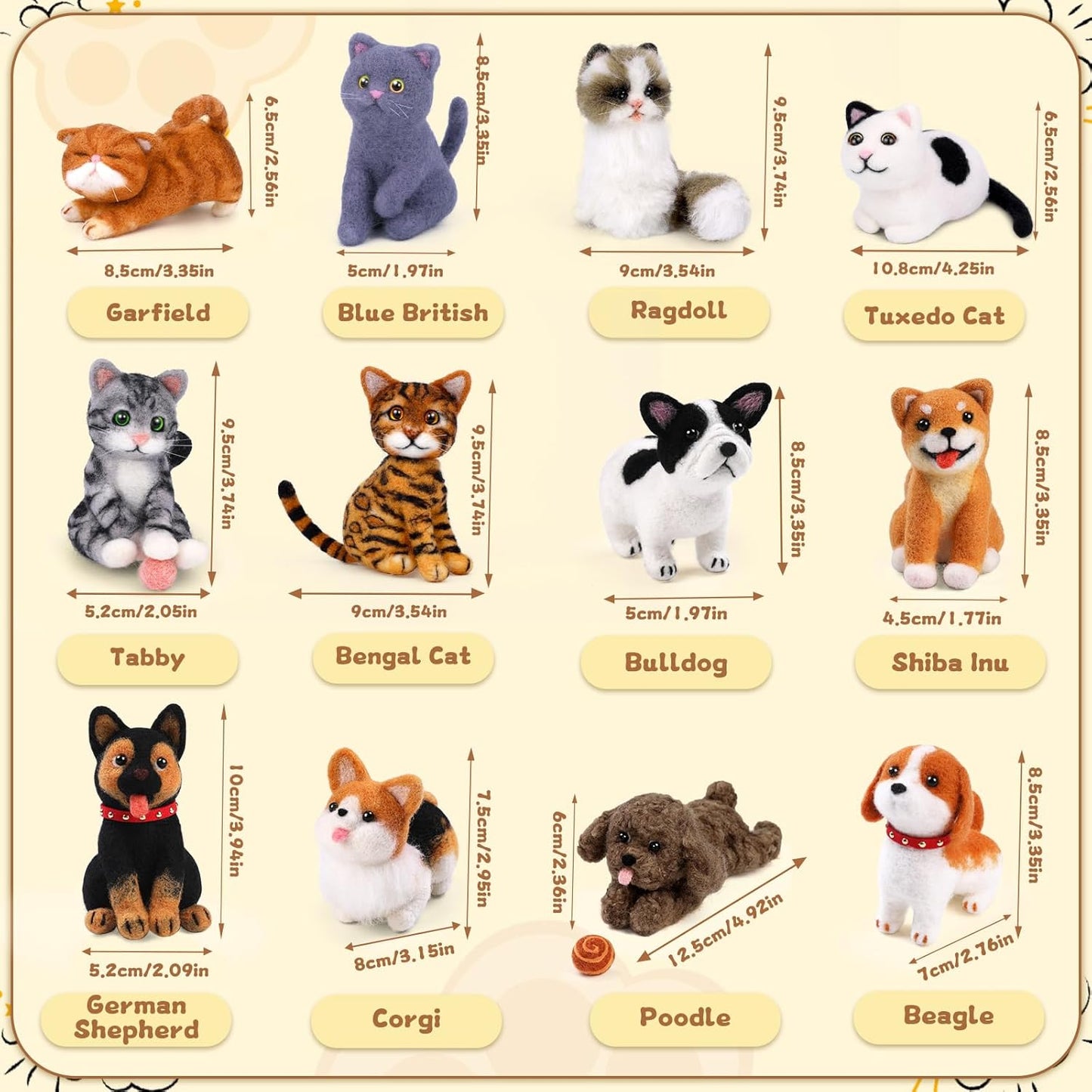 Mayboos 12 Pcs Needle Felting Kit, Animal Needle Felting Beginner Kits Wool Felt Needle Felting Tools with Instruction for DIY Craft Animal Home Decoration