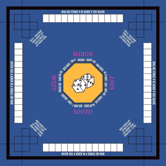 Mahjong Mat for Table 33''x33'', Non-Slip Mahjong Cloth Cover with Game Rules, Mahjong Tablecloth for Poker, Board Games Table Mat, Card Games, Tile Games, Dominoes (Blue)