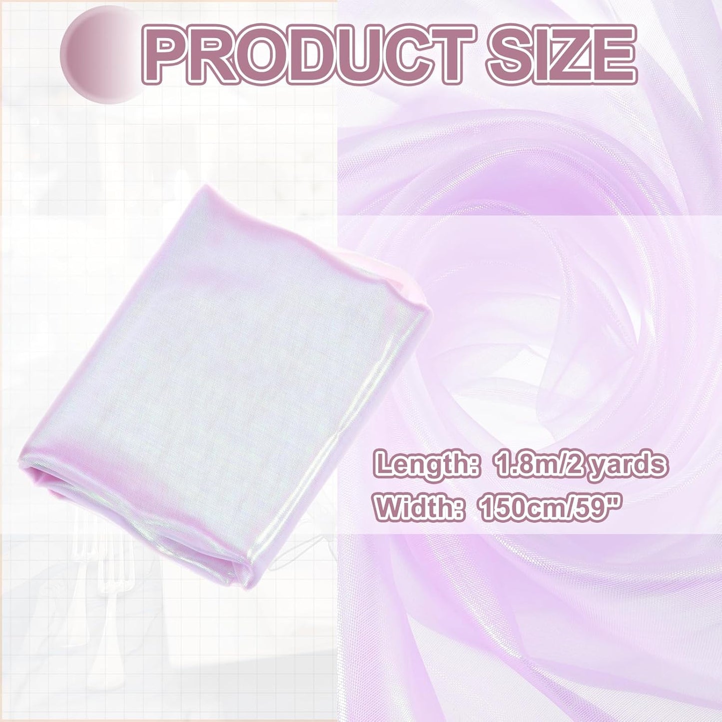 MECCANIXITY Iridescent Sheer Organza Fabric, 2 Yards x 59 Inches Solid Laser Holographic Shiny Fabric Organza Cloth for Wedding, Curtains, Costume, Photo Background, Lotus Pink