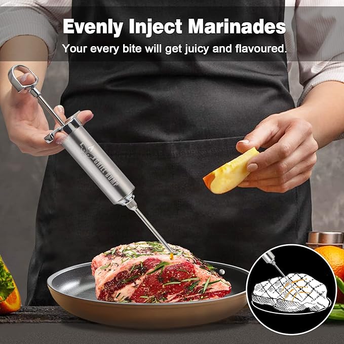 Meat Injector Syringe Kit with 3 Professional Marinade Injector Needles and Travel Case for BBQ Grill Smoker, Turkey and Brisket; 2-oz Large Capacity, Both Paper User Manual and E-Book
