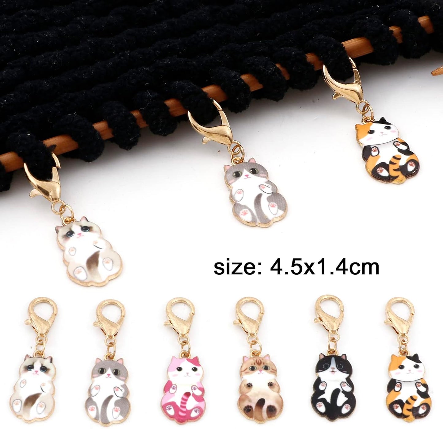 DoreenBeads 6Pcs Cat Stitch Marker Charms for Crocheting and Knitting, Locking Alloy Enamel Crochet Stitch Marker with Lobster Clasp Knitting Crocheting Accessories Gold
