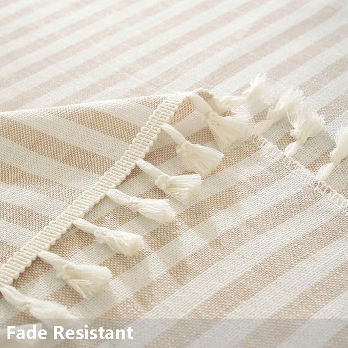 TruDelve Small Round Table Cloth 60 Inch Beige Striped Cloth Tablecloth Boho Fall Round Tablecloths for Outdoor Table Cover (Beige,60",Round)