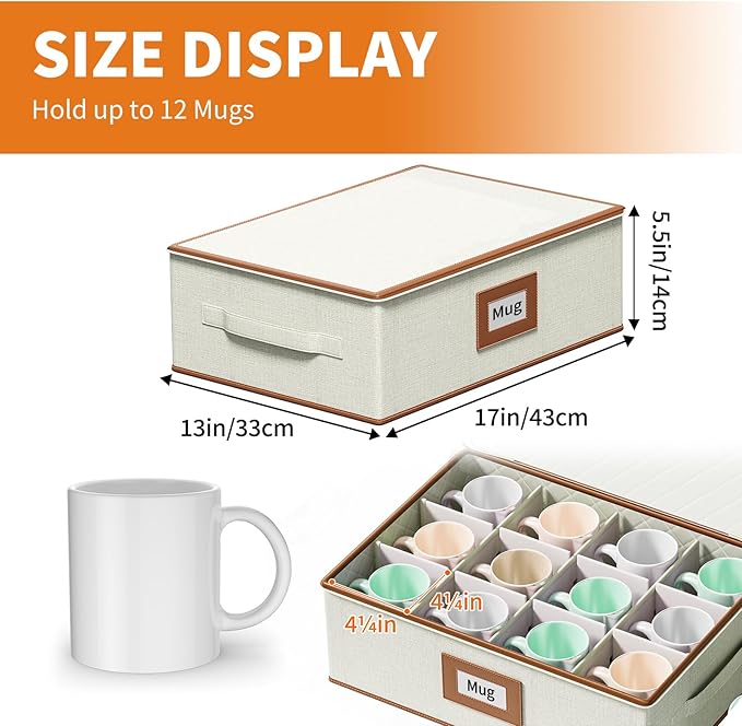 Aokeyee China Storage Containers Hard Shell 8 Piece, Mug, Wine Glass, Utensils, Plate Storage Containers w/Lid, Soft Dividers Felt Pads, Handles, Stackable Storage Organizer for Moving, Party, Ivory