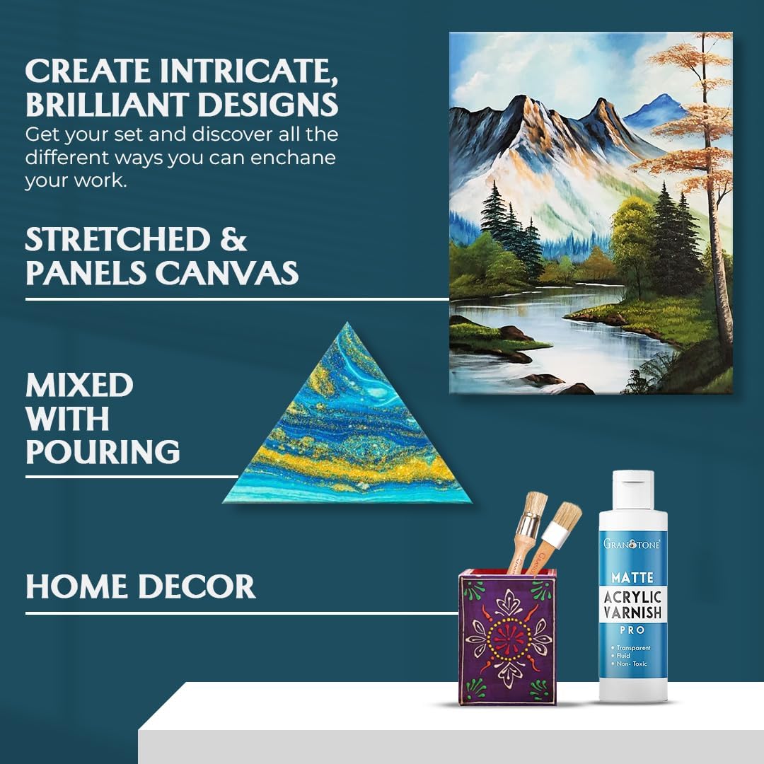 GRANOTONE Acrylic Artist's Varnish | Matte Finish | Non-Yellowing | Non-Toxic | Anti-Crazing Formula | for Pro Artists, Hobby Painters & Kids | Made in India | 100 ML (3.38 fl oz)