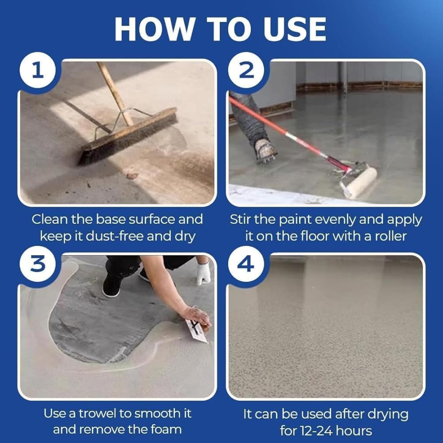 Epoxy Floor Paint, Epoxy Colored Sand Floor Paint, High-Gloss Marble Effect Self-Leveling Coating, Waterproof, Non-Slip, Ultra-Durable for Garage, Basement, Wood Floors (Sea Gray,6.6 lb)