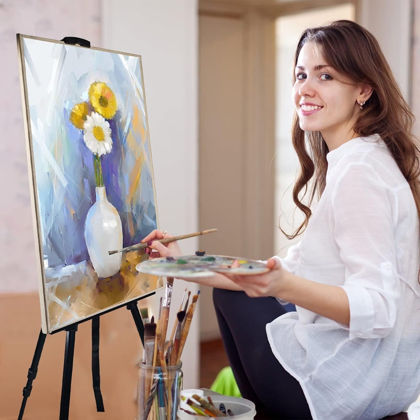 Art Painting Display Artist Easel Stand,Ns Jymb Portable Metal Adjustable Easels for Painting Canvases Height from 17 to 66 Inch - Carry Bag for Table-Top/Floor Displaying and Wedding Signs - Black