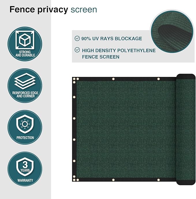 ECOOPTS 8'x125' Privacy Fence Screen Windscreen with Copper Grommets, Fit for Commercial Fence and Residential Garden Outdoor 90% UV Blockage, Cable Zip Ties Included (Green)