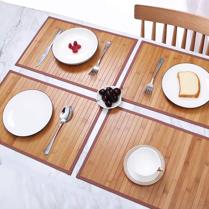 Placemats Set of 4 for Dining Table, Bamboo Place Mats for Kitchen Table Decor, Table Mats Heat Resistant & Non-Slip for Indoor/Outdoor Party, Table Placemats Set of 4 for Dinner Table Yellow